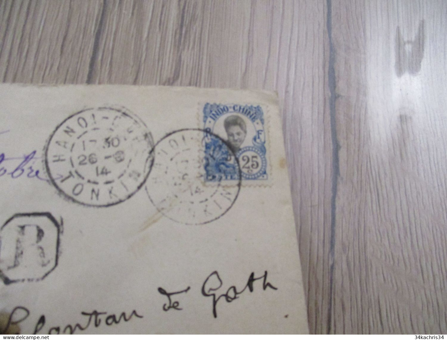 F5 Lettre Indochine En Recommandé 3 TP Anciens Hanoï Pour Saint Romain Lot 1914 - Lettres & Documents