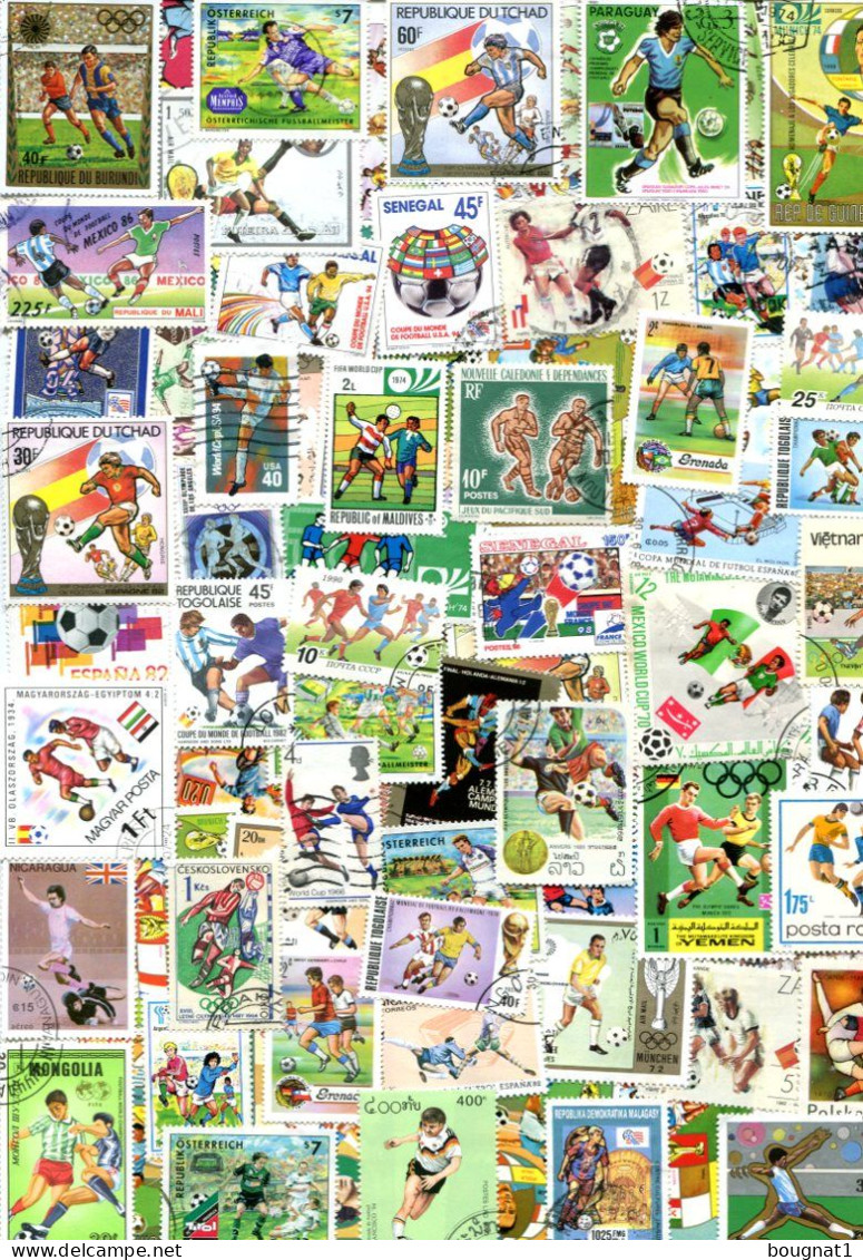 100 Timbres FOOT BALL, Tous Différents. - Usados