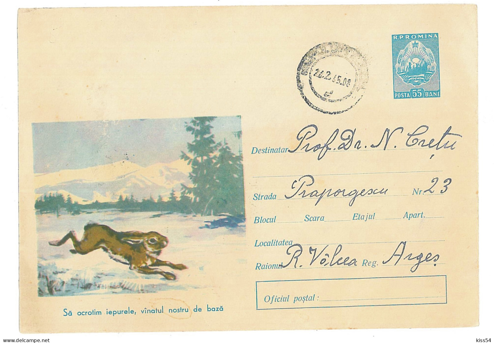 IP 64 A - 046a RABBIT, Winter, Romania - Stationery - Used - 1964 - Lapins