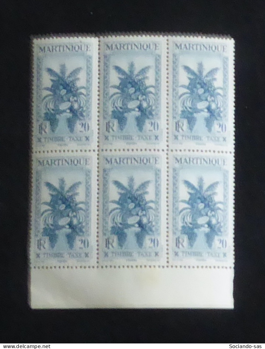 MARTINIQUE - 1933 - Taxe TT N°YT. 14  - Palmier 20c Bleu - Bloc De 6 Bord De Feuille - Neuf Luxe** / MNH - Impuestos