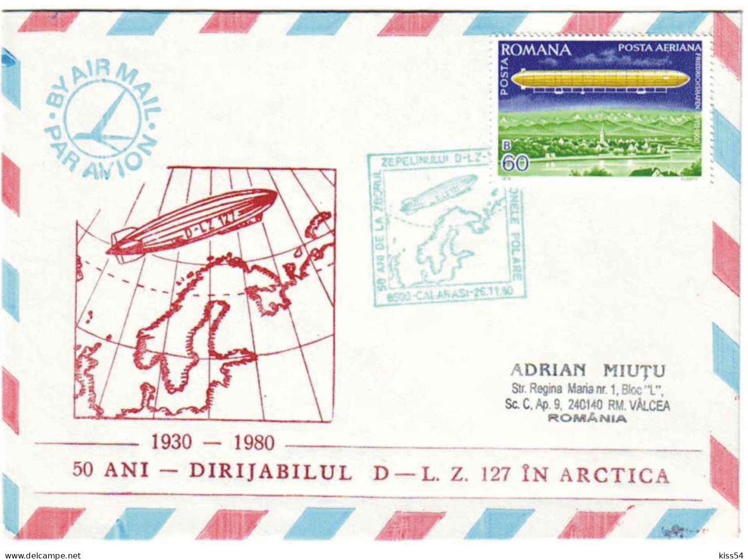 COV 991 - 84 Polar Fiight ZEPPELIN - L.Z. 127 - Romania - Cover - Used - 1980 - Polare Flüge