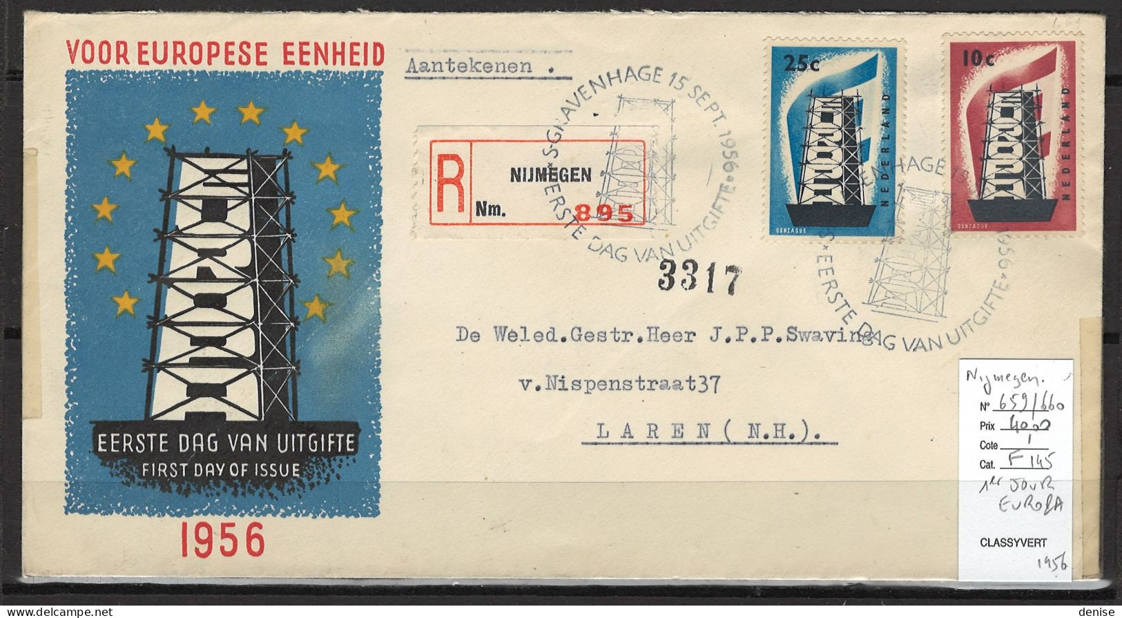 Pays Bas - Europa - Enveloppe 1er Jour De Nijmegen - 15/09/1956 - 1956