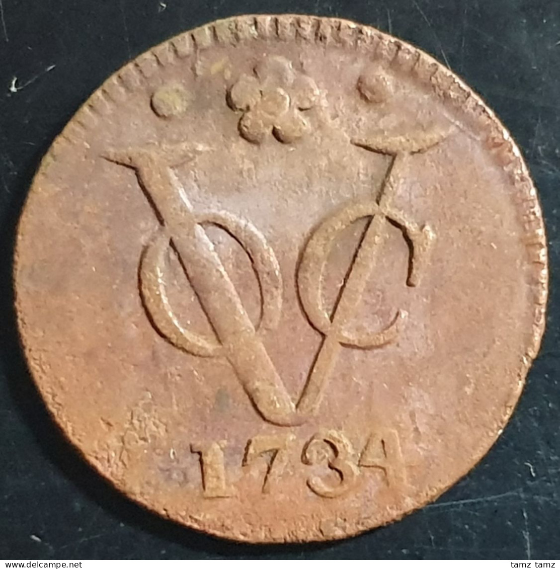 Netherlands East Indies VOC Holland Indonesia 1 One Duit 1734 Rosette Mintmark - Indonesië