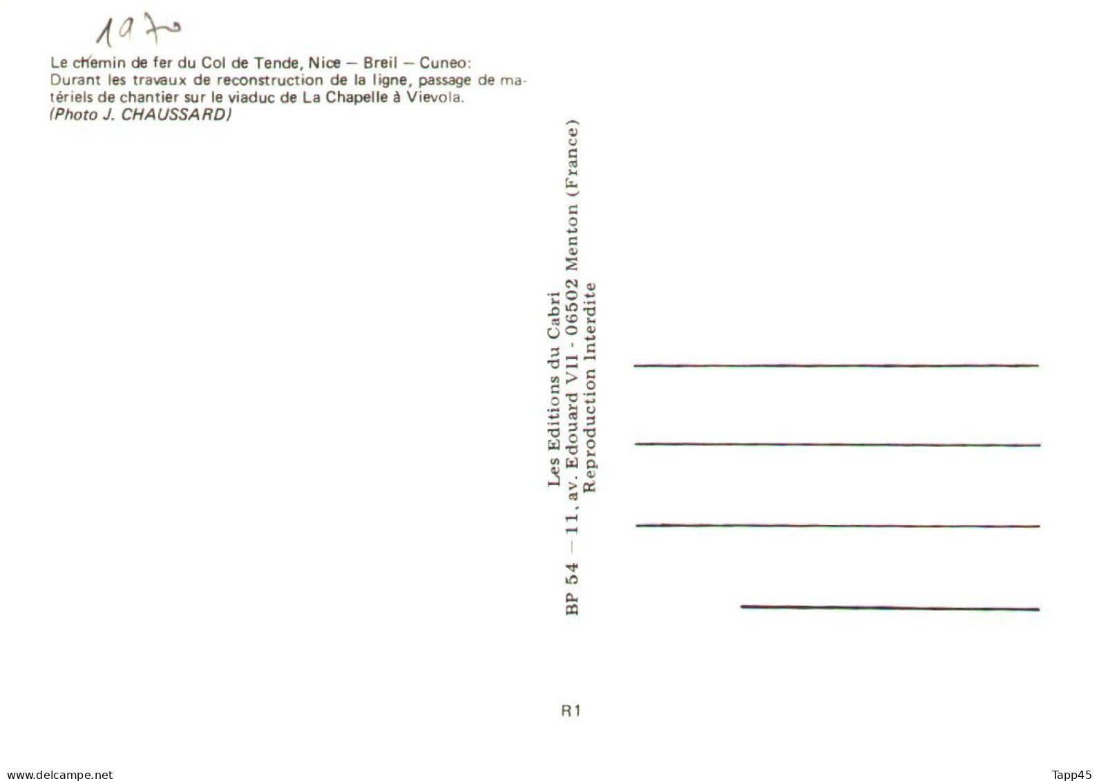 Carte Postale >3 Catégories > Trains Vapeur 8 H 44 >Trains Mécanique 8 H 45 >Trains Électrique 8 H 46 > Réf: T V 20 /22 - Structures