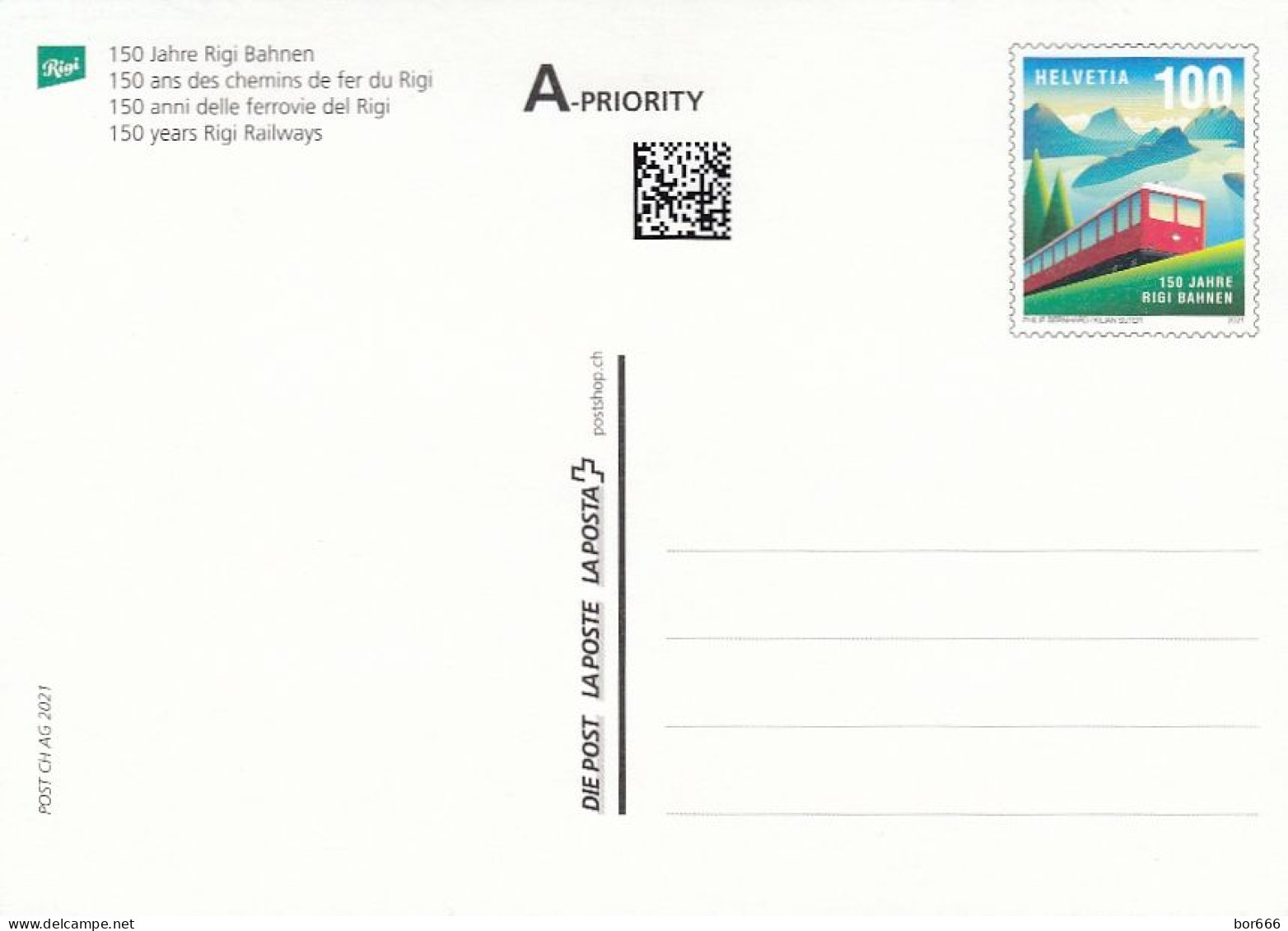 GOOD SWITZERLAND Postcard With Original Stamp 2021 - Rigi Railway 150 - Chemins De Fer