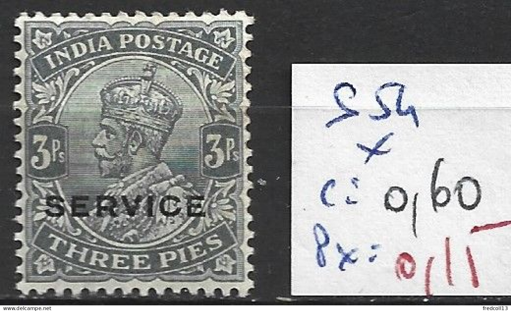 INDE ANGLAISE SERVICE 54 * Côte 0.60 € - 1911-35 Koning George V