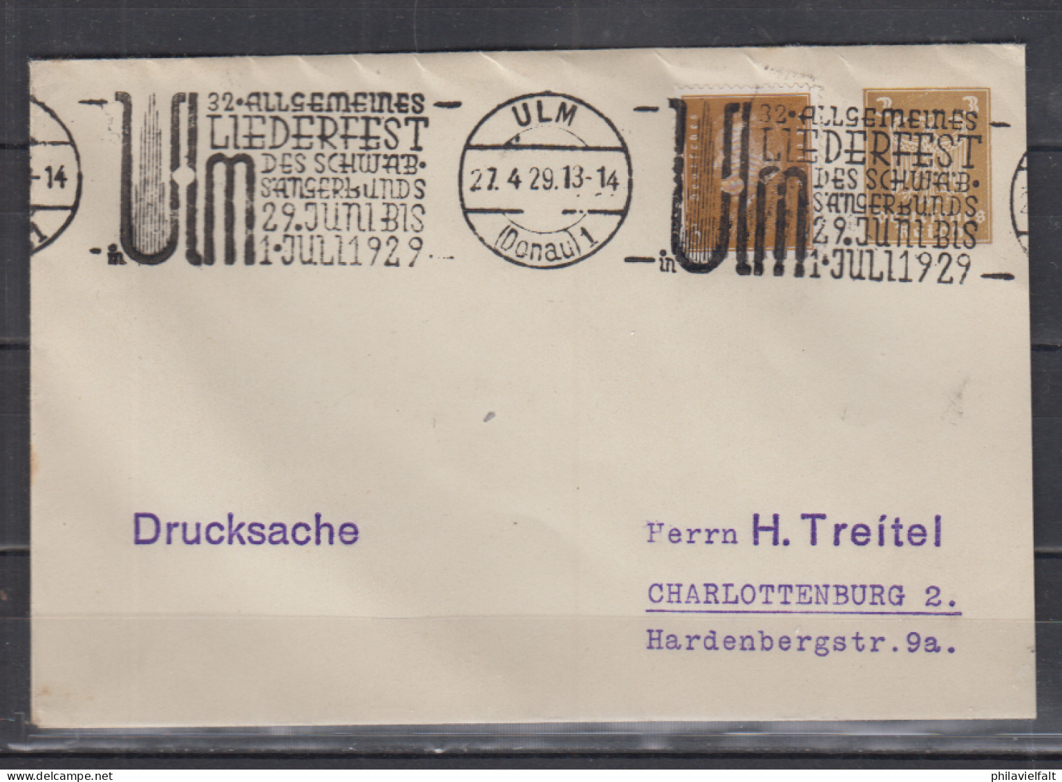 Dt.Reich Band-Maschinen-o " Ulm 1929/32.Allgemeines Liederfest ... " Klar Auf Privat-GSU MiNo. PU 99 ZuF - Buste