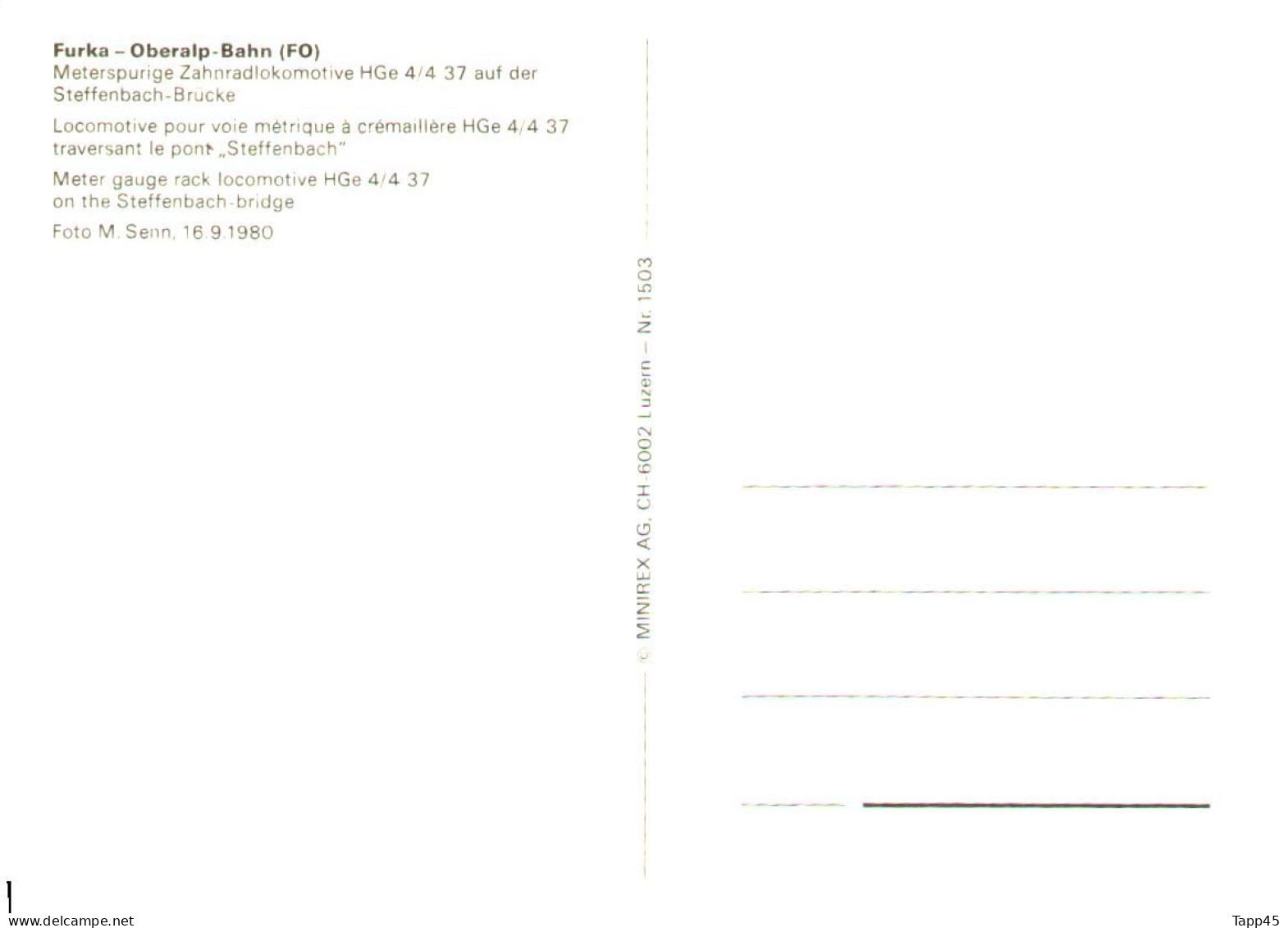 Carte Postale >3 Catégories > Trains Vapeur 8 H 44 >Trains Mécanique 8 H 45 >Trains Électrique 8 H 46 > Réf: T V 20 /22 - Opere D'Arte