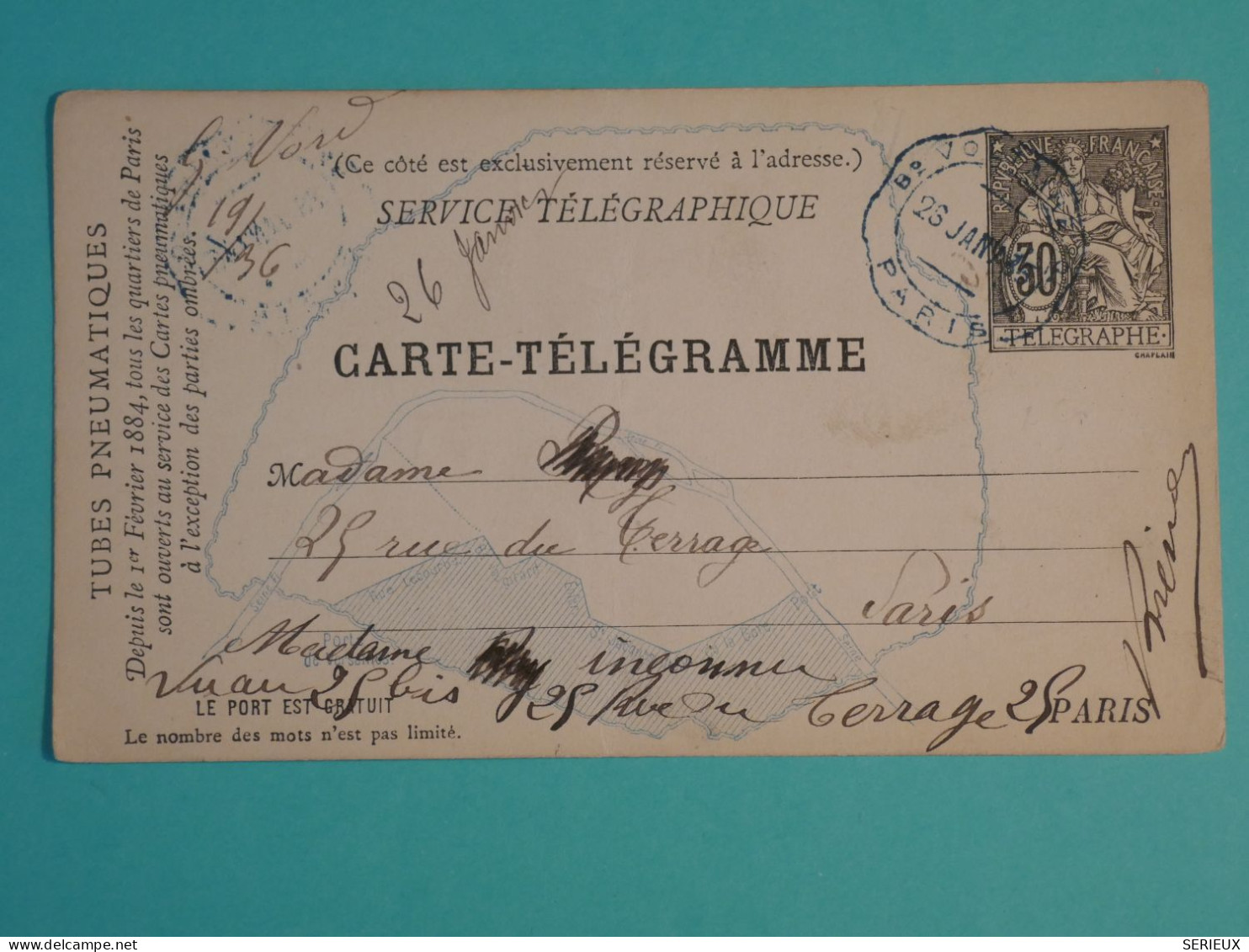 DH20 FRANCE  BELLE  CARTE TELEGRAMME  PARIS 1941    ++TELEGRAPHE   ++AFF.  PLAISANT++++++ - Telegraaf-en Telefoonzegels