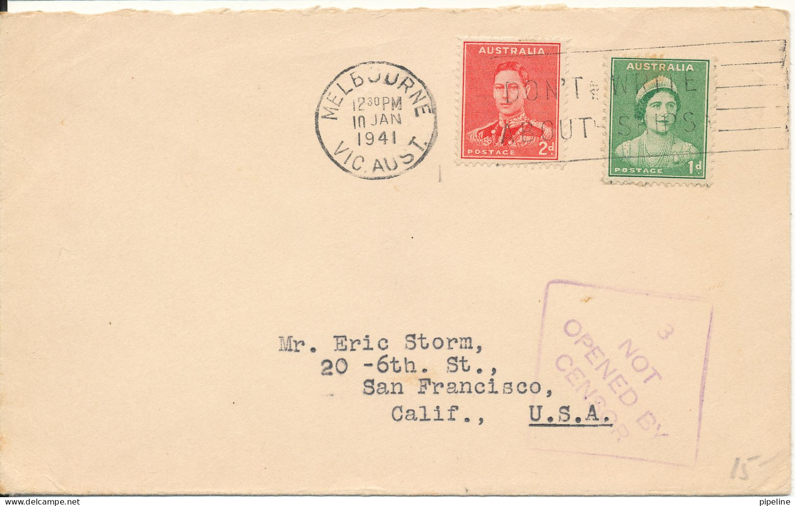 Australia Cover Sent To USA Melbourne 10-1-1941 (not Opened By Censor) - Briefe U. Dokumente