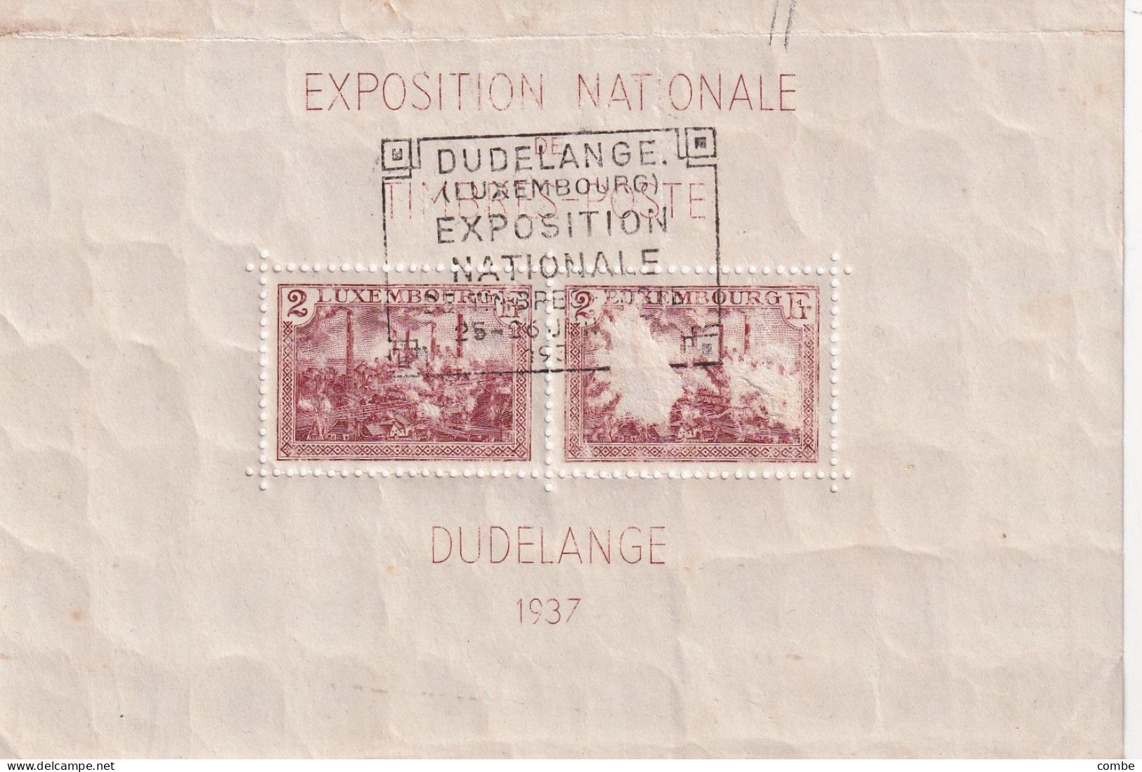 LUXEMBOURG. 1937. BLOC EXPOSITION NATIONALE DUDELANGE AVEC SON OBLITERATION  / 2309 - Blocs & Feuillets