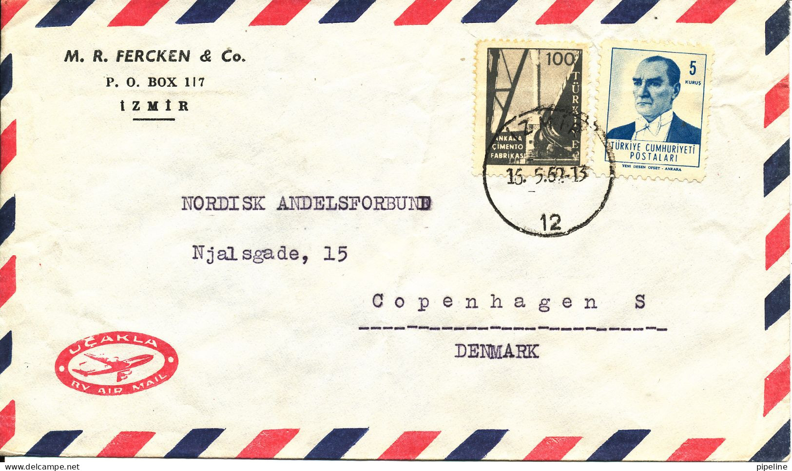 Turkey Air Mail Cover Sent To Denmark 16-5-1962 Folded Cover - Posta Aerea