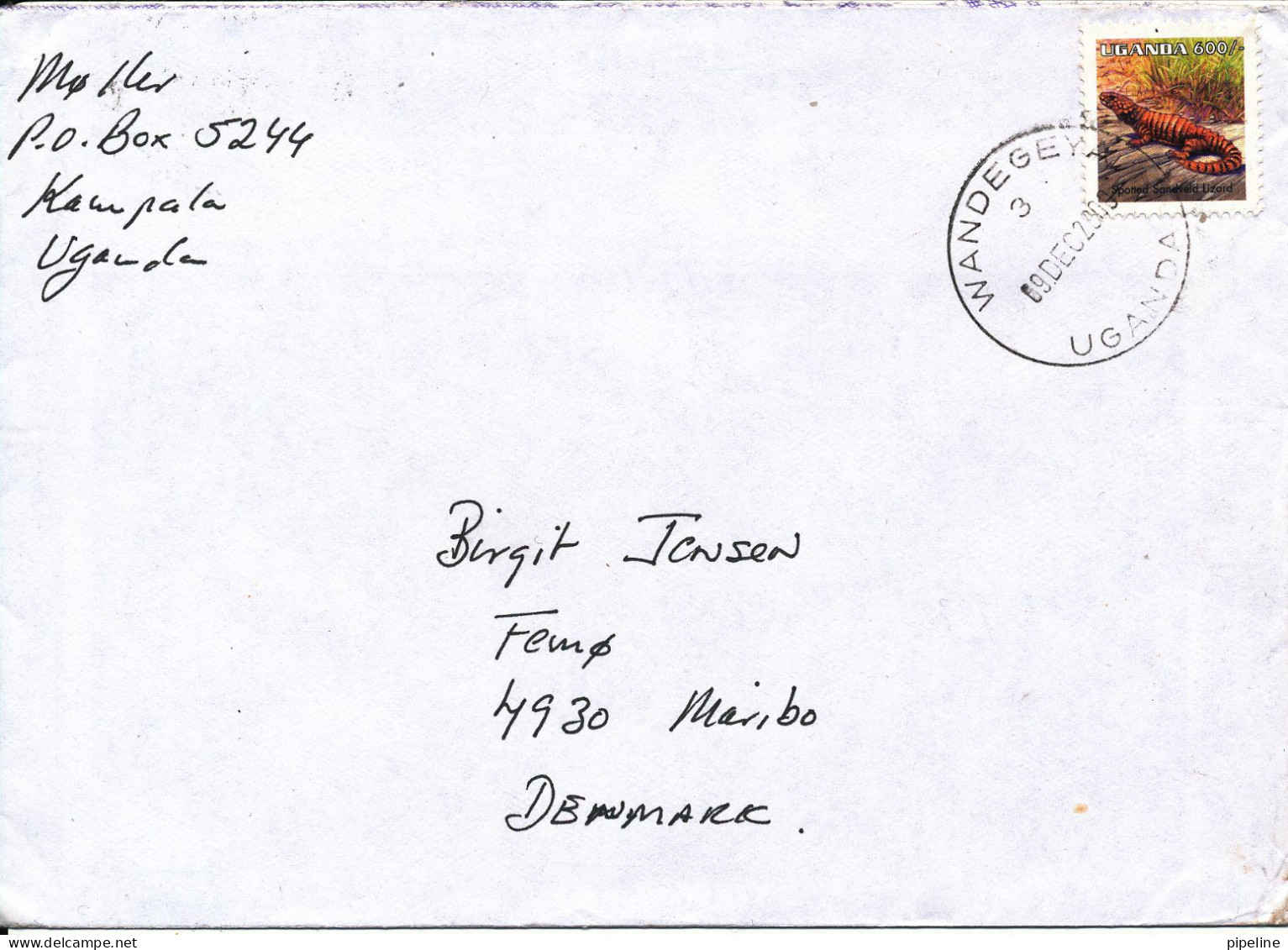 Uganda Cover Sent To Denmark 9-12-2000 Single Franked - Ouganda (1962-...)