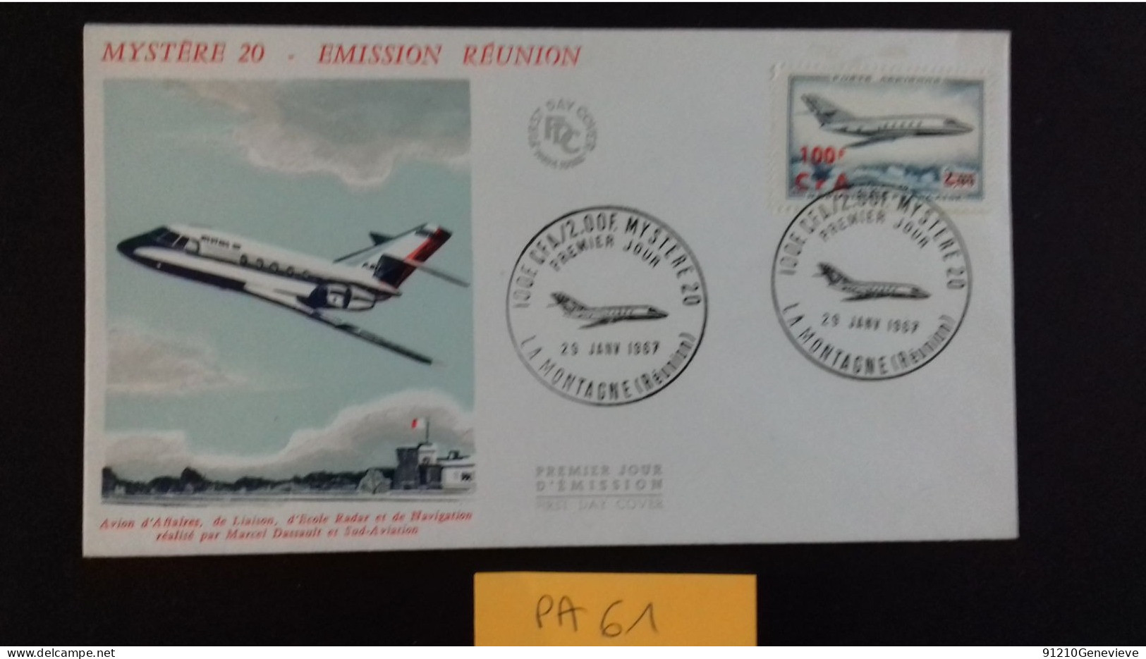 REUNION PA 61 FDC 1er Jour Du 29/1/1967 - Luchtpost