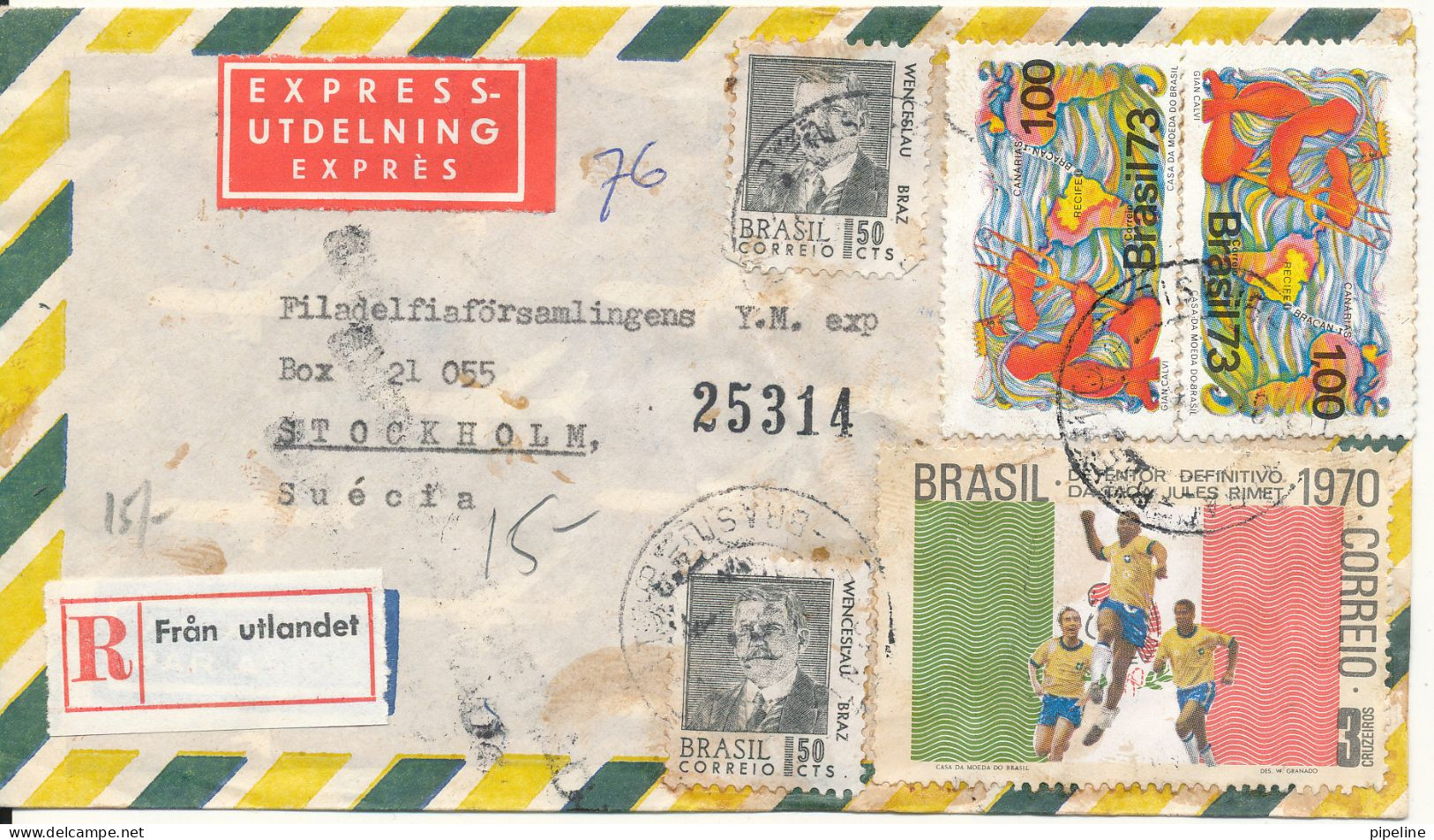 Brazil Air Mail Cover Sent To Sweden Topic Stamps - Poste Aérienne