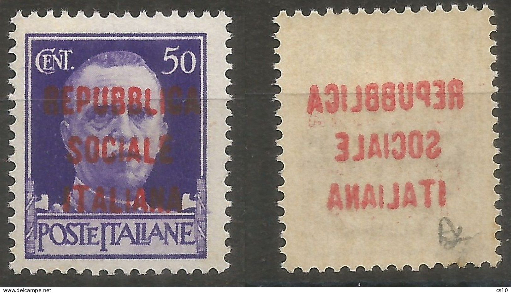 1944 Fascetti Rep. Sociale Italiana C.50 ** Nuovo Integro  Con Decalco COMPLETO Della Soprastampa - Firmato - Collections