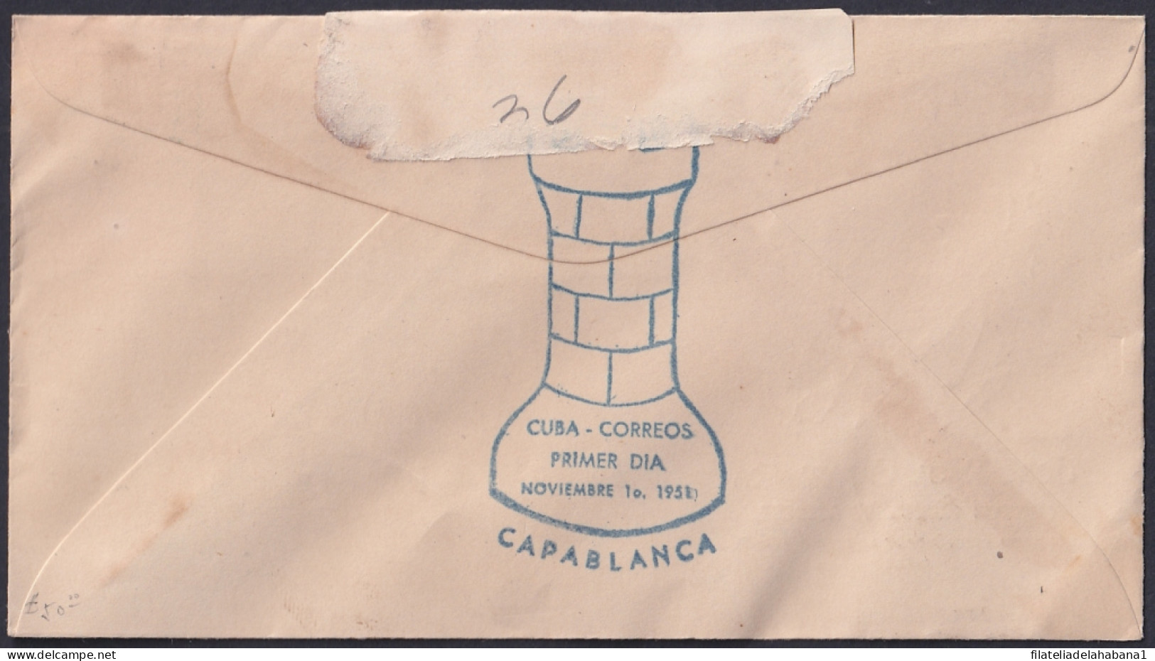 1951-FDC-222 CUBA REPUBLICA 1951 FDC CAPABLANCA AJEDREZ CHESS. GALIAS COVER.  - FDC