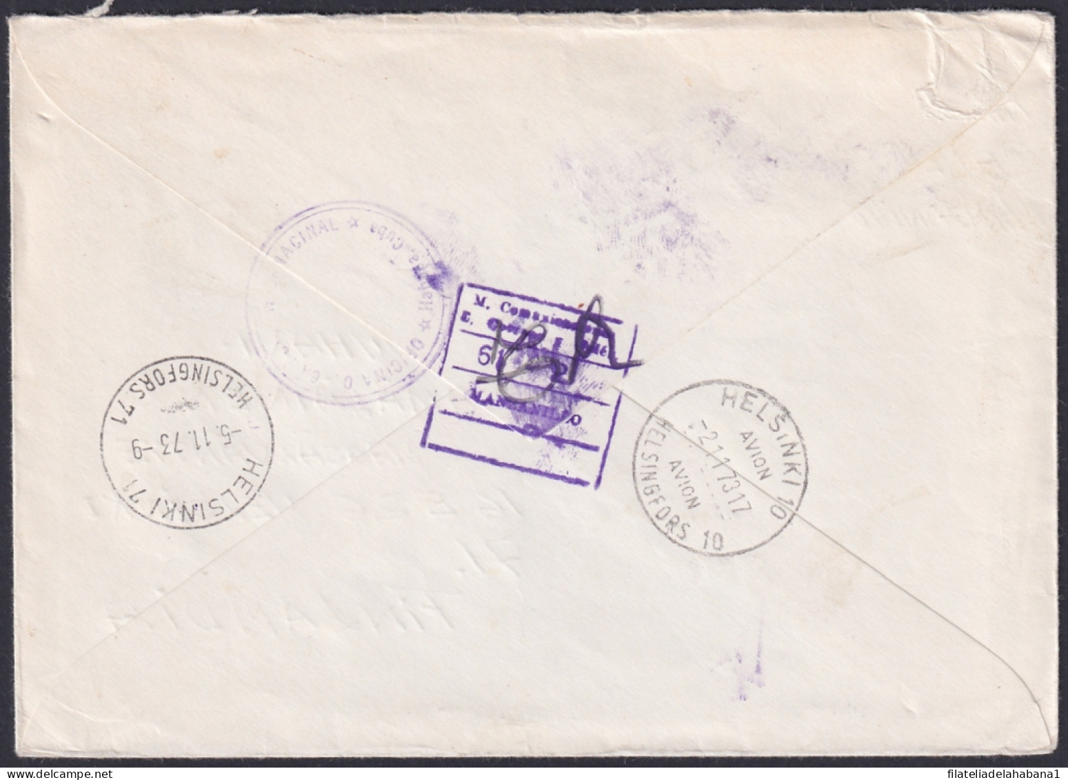 1973-EP-83 CUBA 1973 3c REGISTERD POSTAL STATIONERY COVER TO FINLAND. EL ABRA PINES IS.  - Covers & Documents