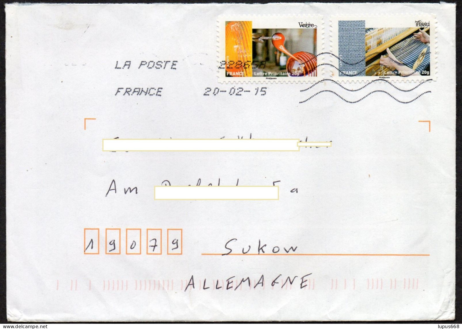 Frankreich 2015  Klebemarken "Glas"    Auf Brief/ Letter - Lettres & Documents