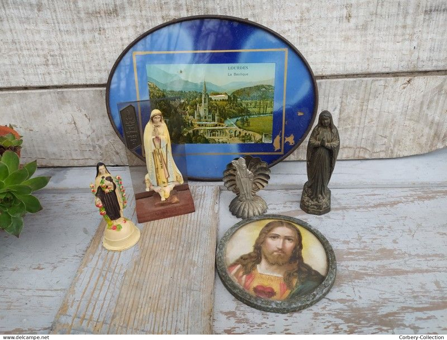 Lot Religieux Cadre Statue Vierge Saint Christ Lourdes. - Religieuze Kunst