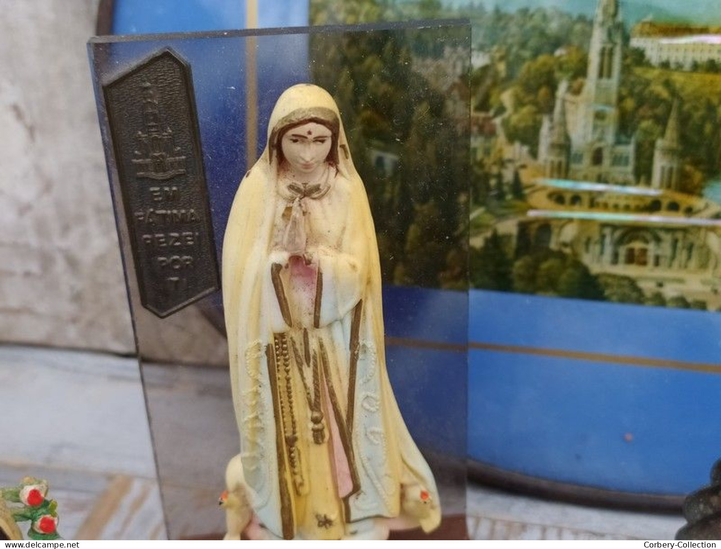 Lot Religieux Cadre Statue Vierge Saint Christ Lourdes. - Arte Religioso