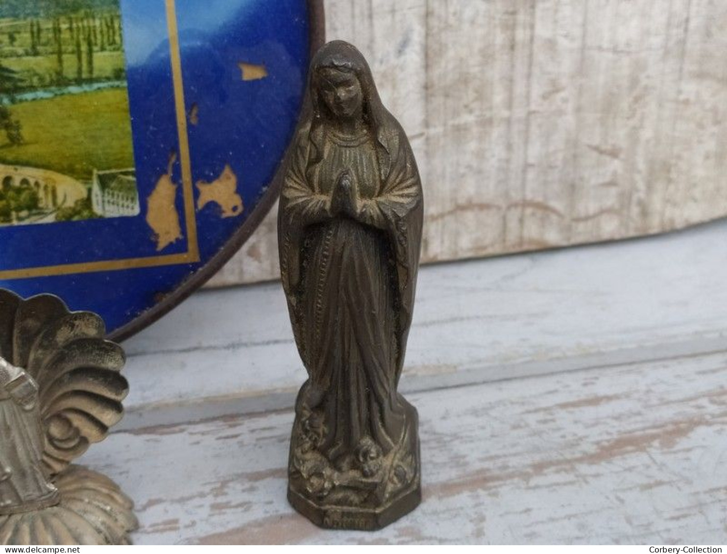 Lot Religieux Cadre Statue Vierge Saint Christ Lourdes.