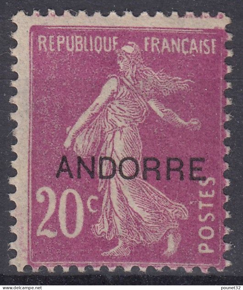 TIMBRE ANDORRE SEMEUSE 20c LILAS-ROSE N° 8 NEUVE ** GOMME SANS CHARNIERE - Neufs