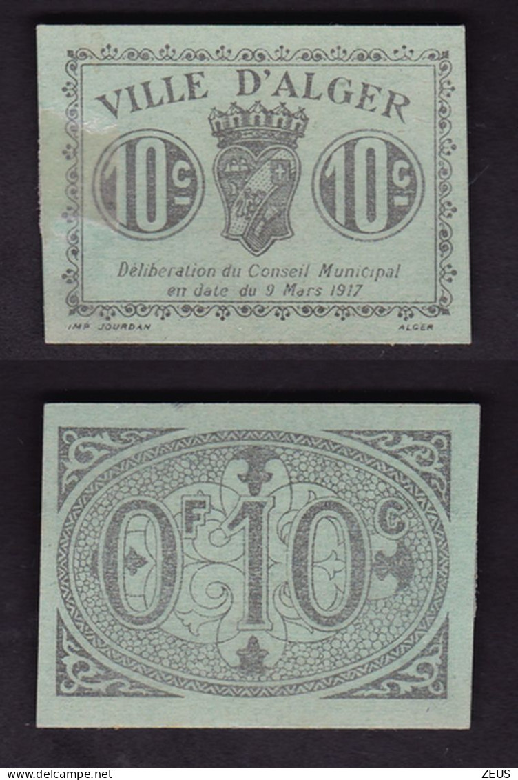 ALGERIA 10 CENTESIMI 1917 VILLE D'ALGER - Algérie