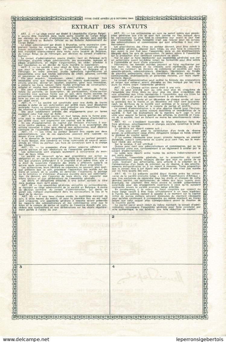 - Titre De 1951- Crédit Hypothécaire D'Afrique - Société Congolaise Par Actions à Responsabilité Limitée - N°53857 - Africa