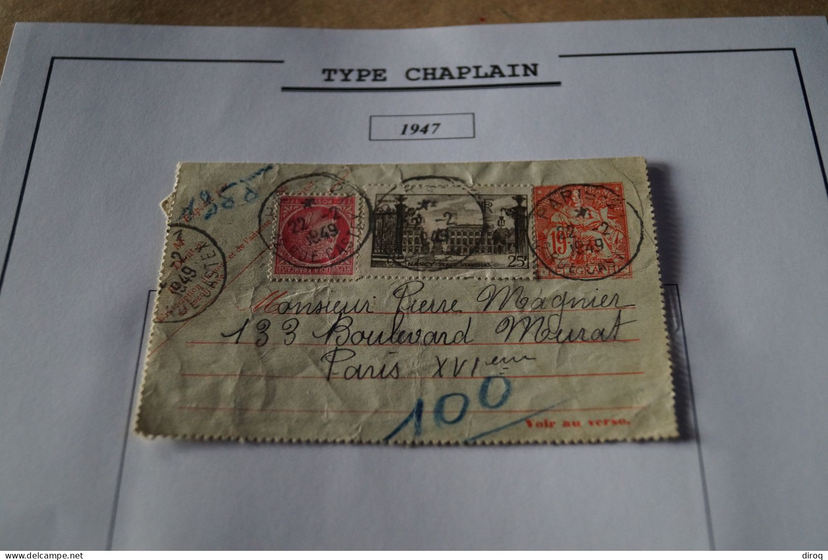 Superbe Envoi,courrier,type Chapelain 1947,oblitération 1949,pour Collection - Pneumatische Post