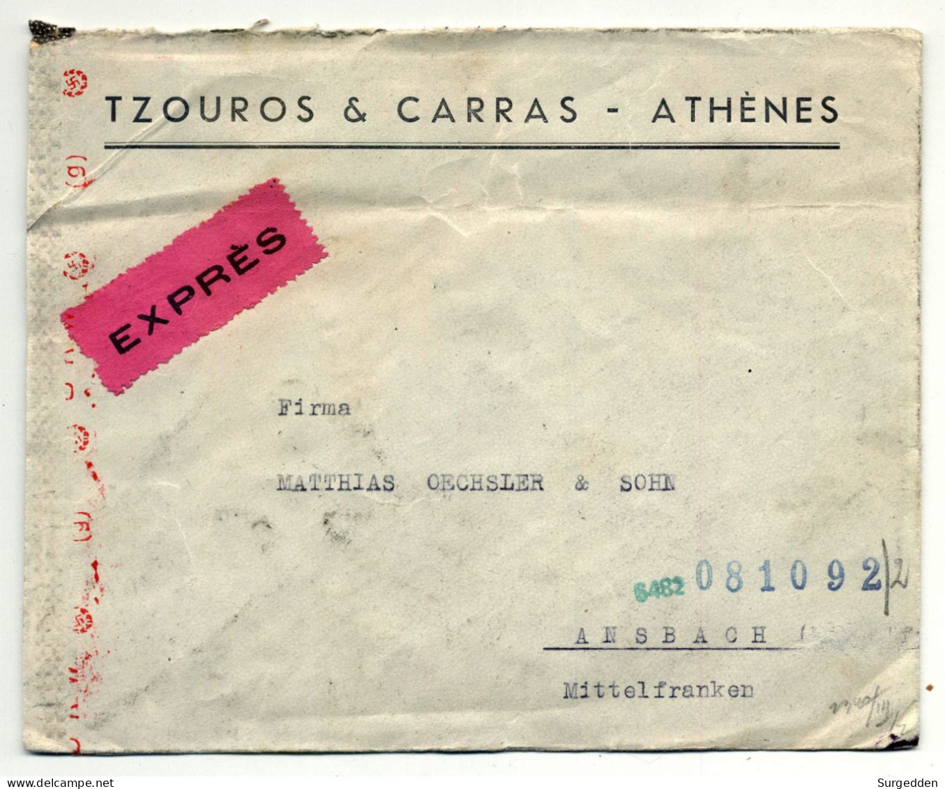 Athenes - Athen 1943 Nach Ansbach, 40 X Michel-Nr. 478 O, Expres, Zensur - Storia Postale