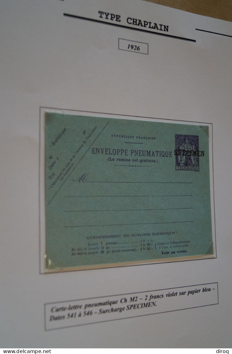 Superbe Envoi,courrier,type Chapelain 1926,Pneumatique,RARE Surcharge Spécimen ,pour Collection - Pneumatiques