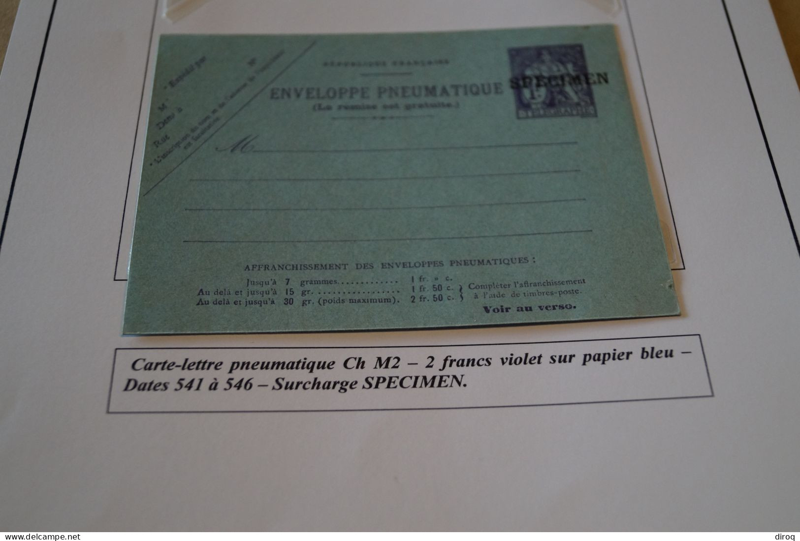 Superbe Envoi,courrier,type Chapelain 1926,Pneumatique,RARE Surcharge Spécimen ,pour Collection - Pneumatische Post