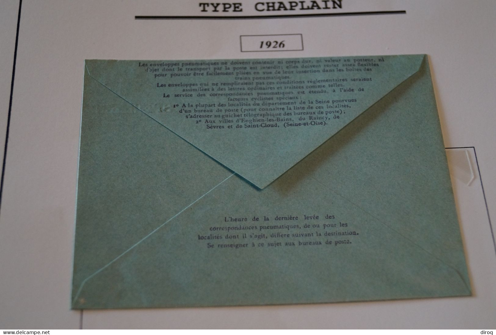 Superbe Envoi,courrier,type Chapelain 1926,Pneumatique,RARE Surcharge Spécimen ,pour Collection - Pneumatiques