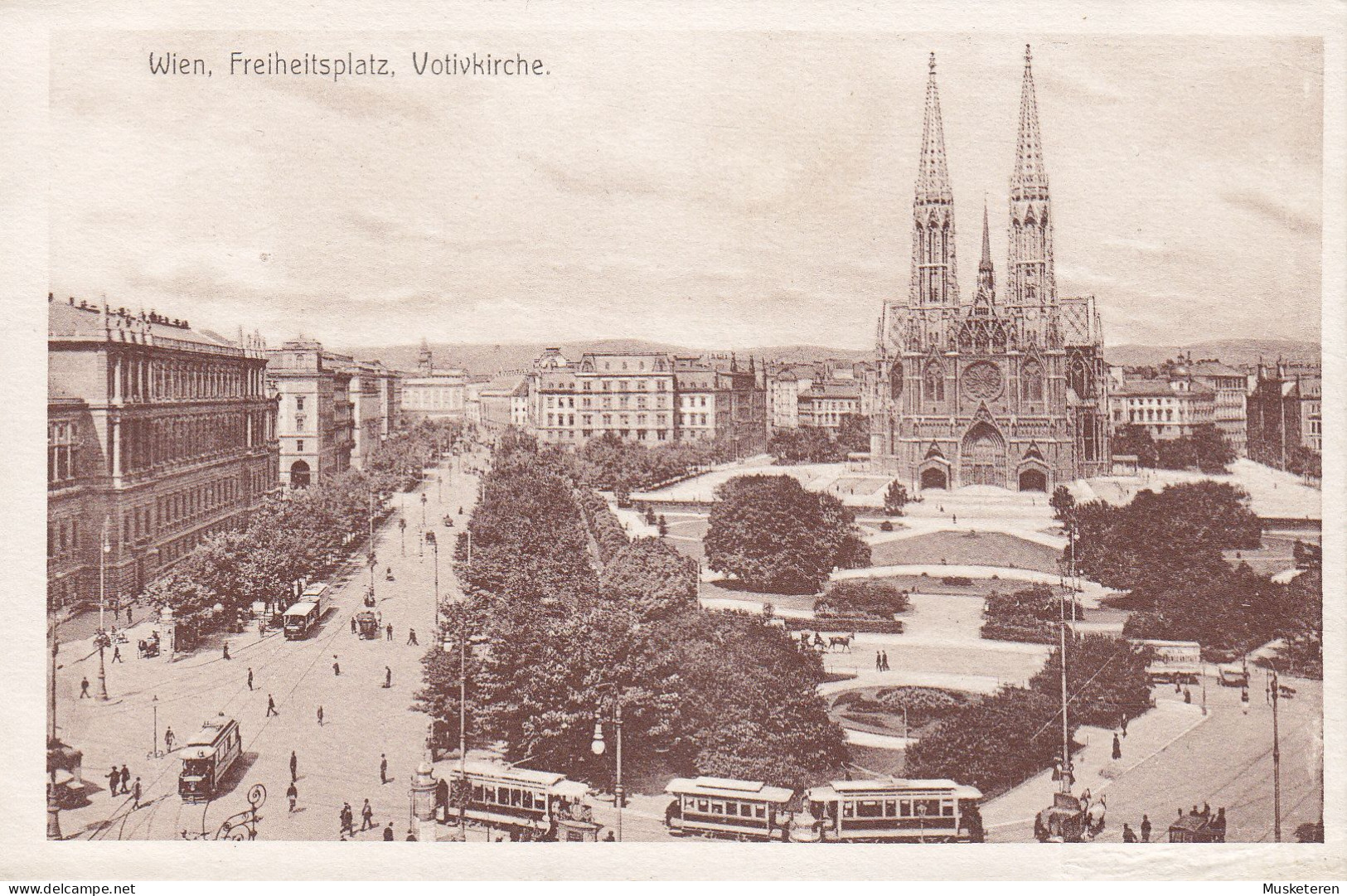 Austria PPC Wien, Freiheitzplatz, Votivkirche. Tram Tramways (2 Scans) - Wien Mitte