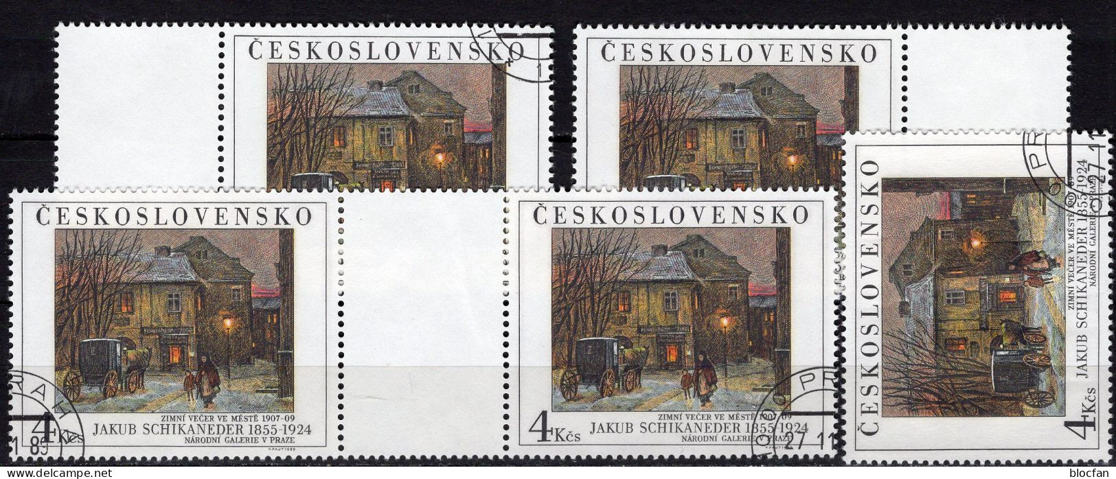 Galerie 1989 CSSR 3026+3026 LF In 3ZD Aus KB O 8€ Winterbild Maler Schikaneder Painting M/s Se-tenants Bf CZECHOSLOVAKIA - Errors, Freaks & Oddities (EFO)