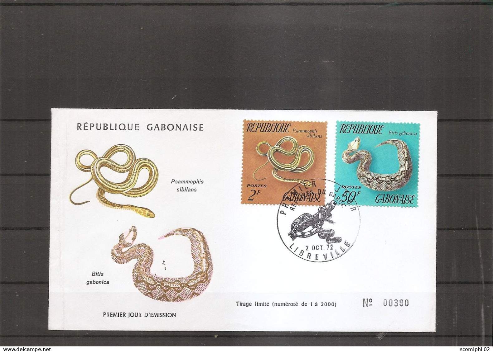 Serpents ( FDC Du Gabon De 1972 à Voir) - Serpientes