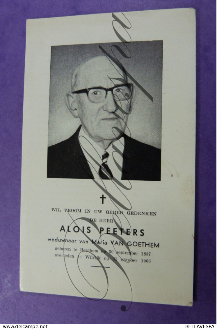 Alois PEETERS Echt M.VAN GOETHEM Berchem 1887 Wilrijk 1966 - Décès