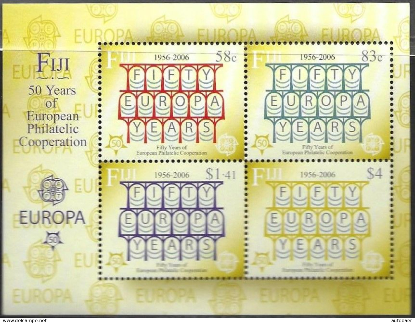 Fiji Fidschi 2005 2006 50 Years Europa Cept Stamps Michel No. Bl. 48 (1109-12) MNH ** Postfr. Neuf - Fidji (1970-...)