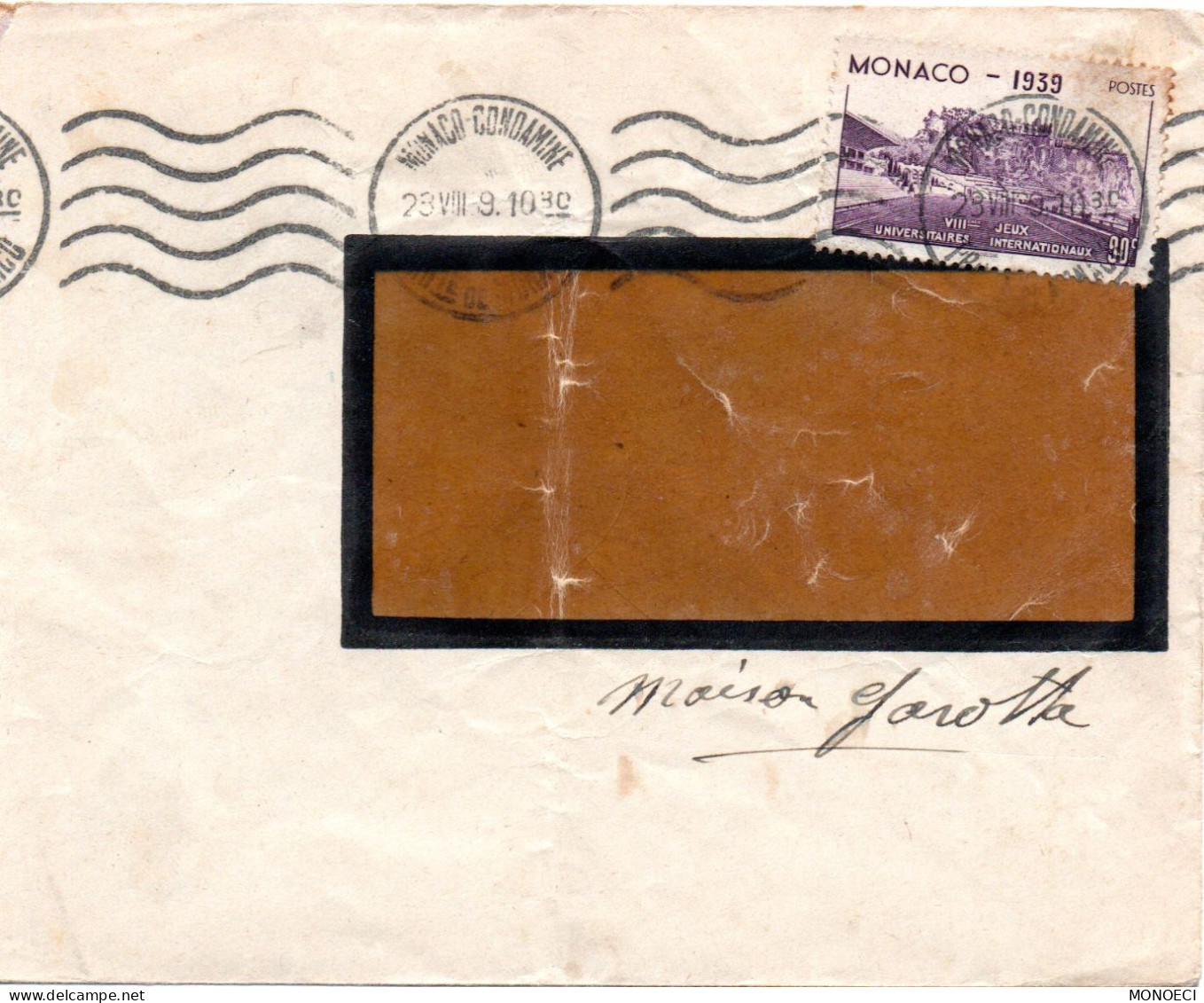 MONACO -- MONTE CARLO -- Enveloppe -- 90 C.violet-brun Stade Louis II -- VIIIéme Jeux Universitaires Internationaux 1939 - Used Stamps