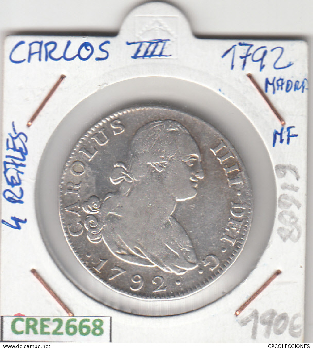 CRE2668 MONEDA ESPAÑA CARLOS IV 1792 4 REALES MADRID PLATA - Autres & Non Classés