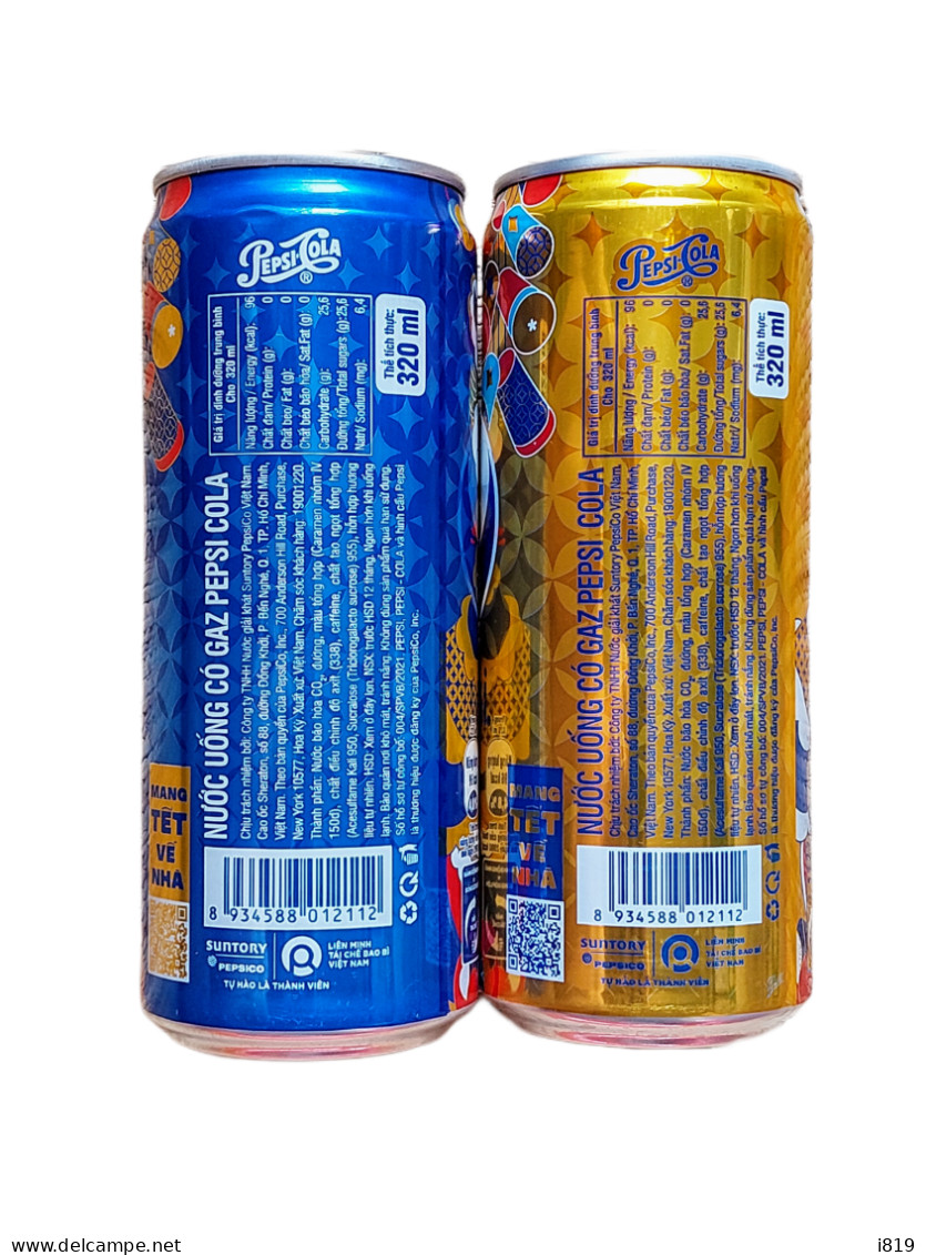 2024 Vietnam Pepsi New Year 1 Set 2 Cans Sleek 320ml EMPTY Open Small Bottom - Lattine