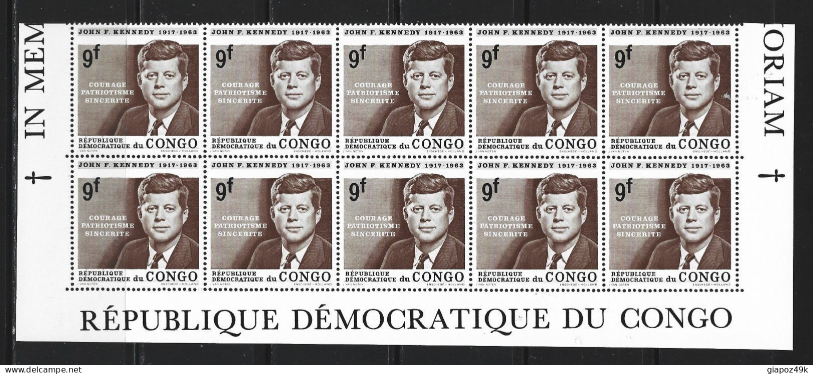 ● ZAIRE 1963 1964 ֍ J. F. KENNEDY ● Courage Patriotisme Sincerite ● Blocco Di 10 ● Serie Completa ● Cat. ? € ● XX ● - Mint/hinged