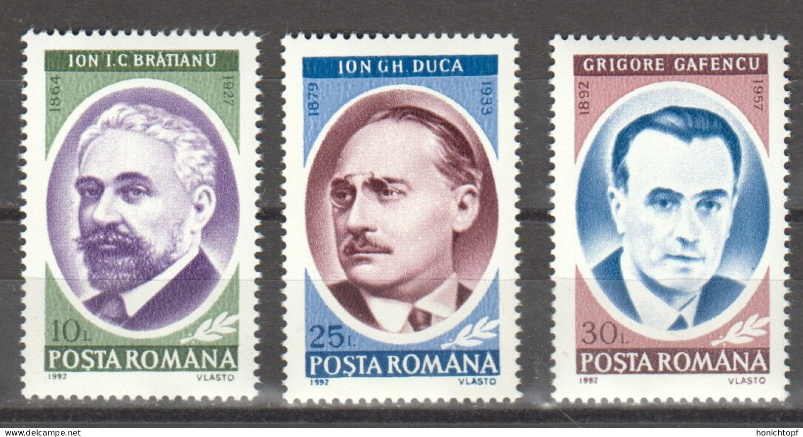 Rumänien; 1992; Michel 4813/5  **; Persönlichkeiten; Bratianu; Duca; Gafencu - Nuevos