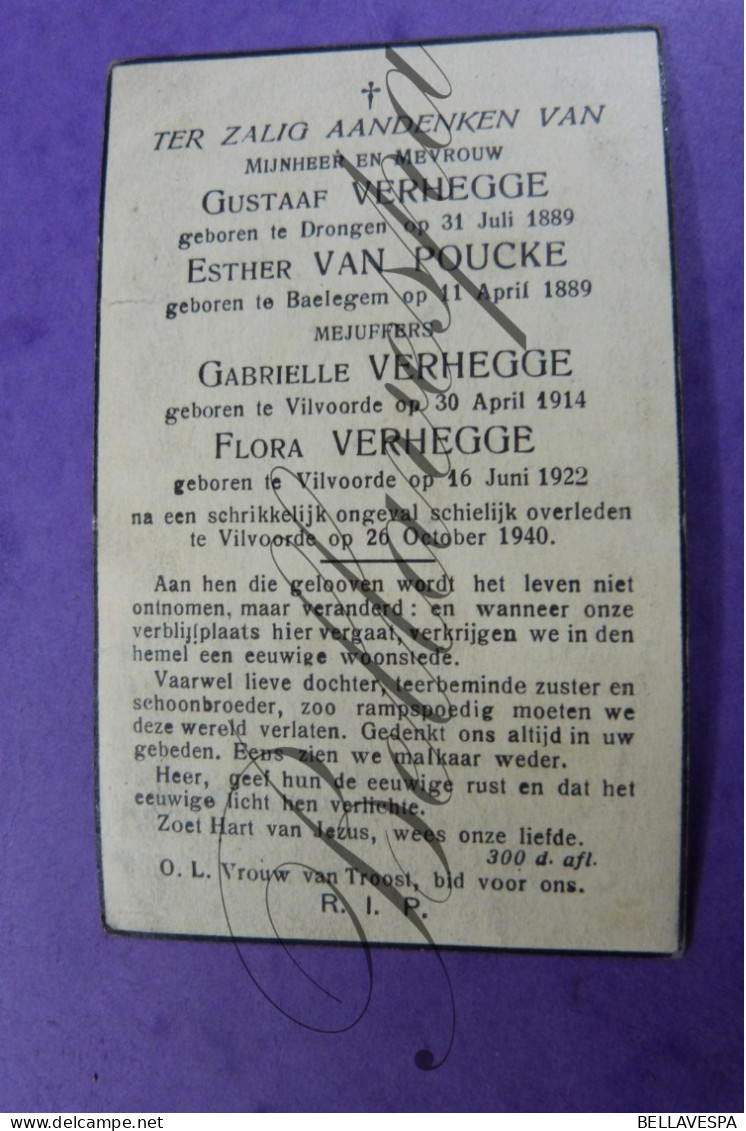 VERHEGGE Gust & Gabrielle & Flora  -Esther VAN POUCKE- Drongen Vilvoorde Ongeval 1940 - Décès