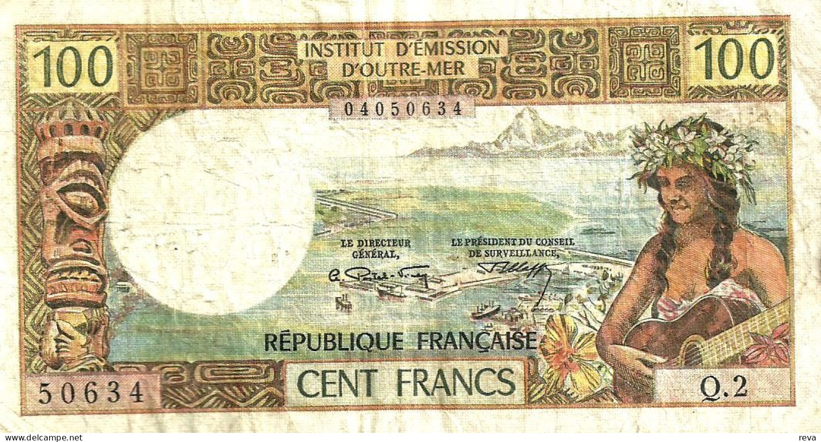 FRENCH POLYNESIA 100 FRANCS BROWN WOMAN FRONT WOMAN HEAD BACK NOT DATED(1971) P24b SIG VARIETY F READ DESCRIPTION!! - Papeete (Frans-Polynesië 1914-1985)