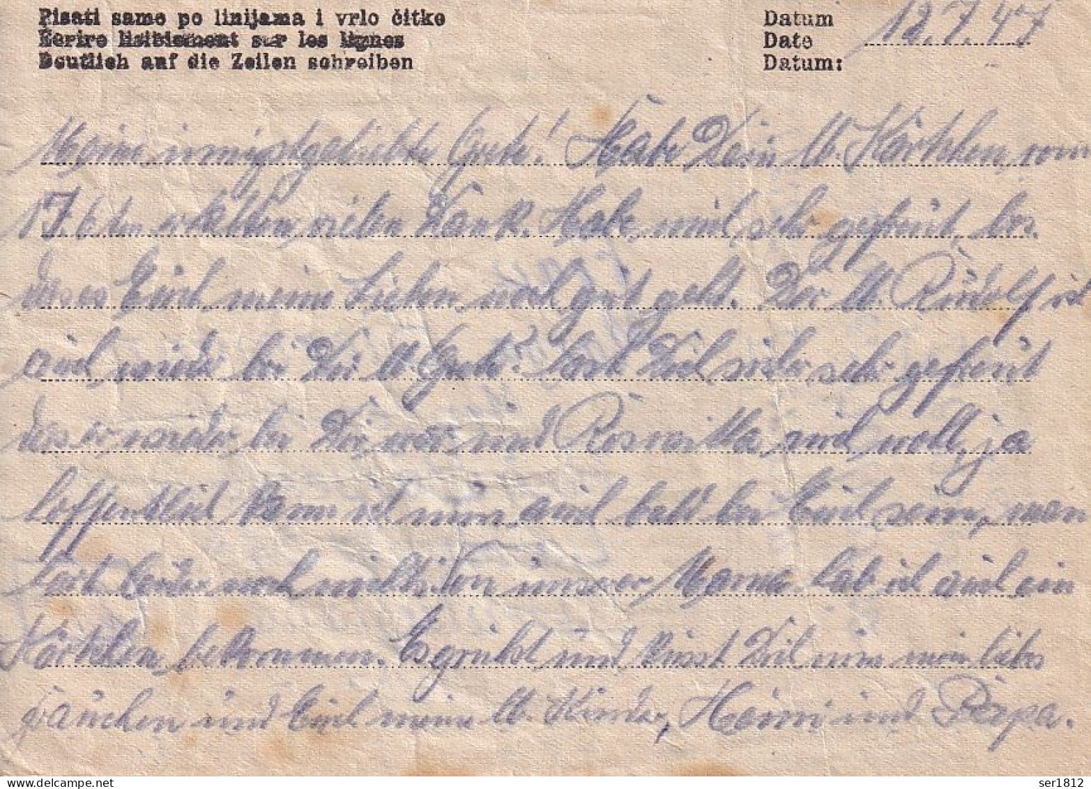 Jugoslavia 1947 Postcard Kriegsgefangenenpost  Lager Kalvaria Zemun Marija Bursać From Canstein Marsberg Marga Biermann - Briefe U. Dokumente