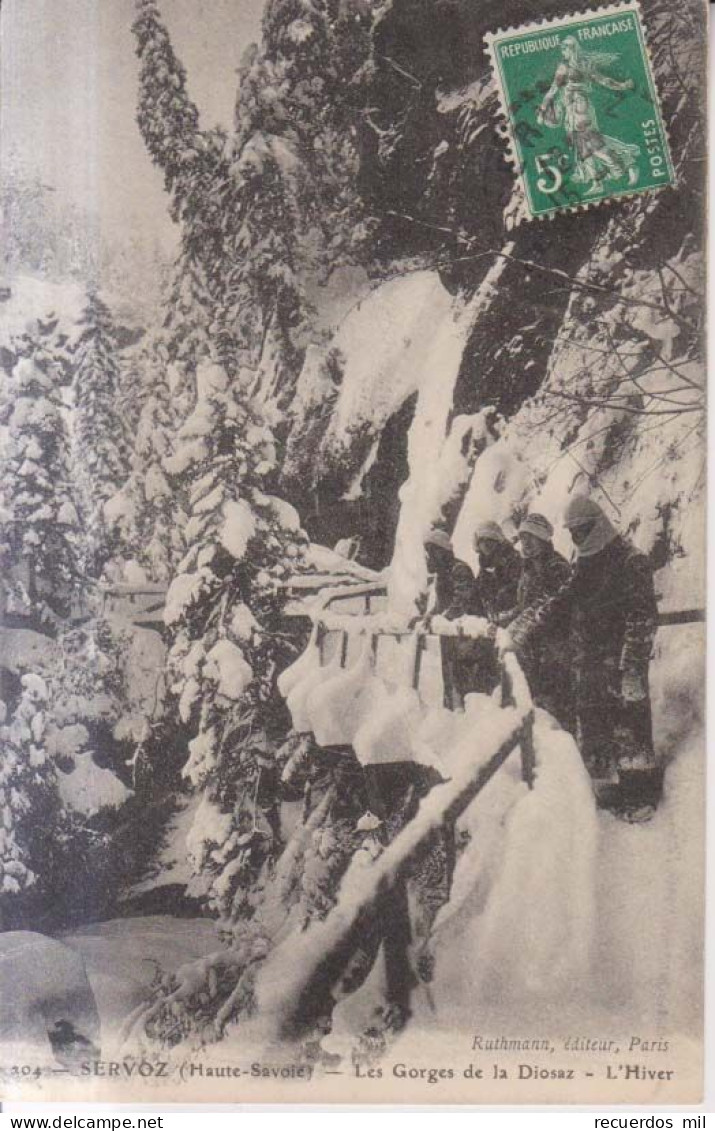 Servoz Les Gorges De La Diosaz L'Hiver  Carte Postale Animee 1913 - Bonneville