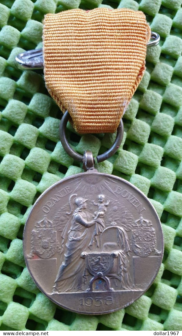 Medaille - 1938 Oranje Boven , Paleis Soesdijk -  Original Foto  !! Palace Birth Medallion Dutch Royalty 1938 - Monarquía/ Nobleza
