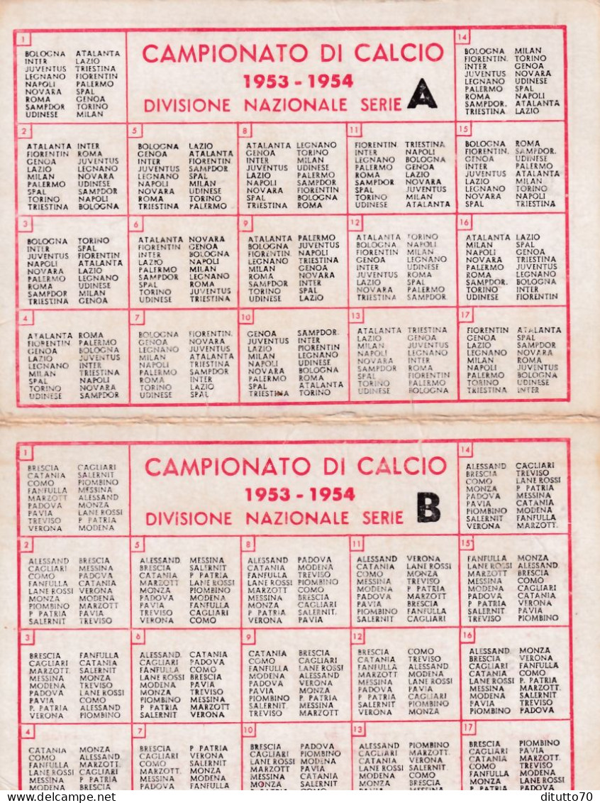 Calendarietto - Campionato Di Calcio - Divisione Nazionale - Serie A E B - Anno 1954 - Petit Format : 1941-60
